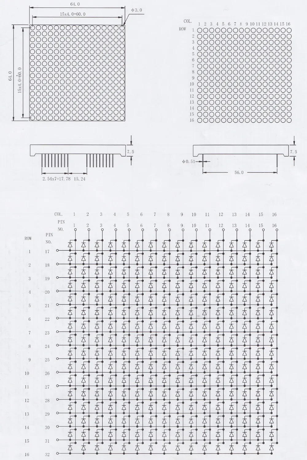 Factory supply 3mm bicolor 16x16 +dot matrix led display