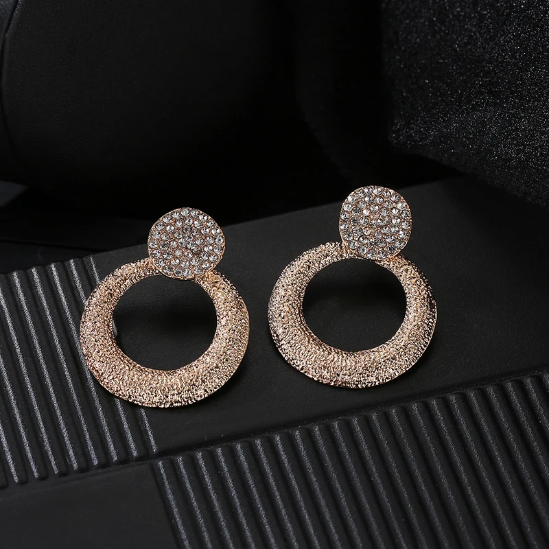 

Fashion Alloy Big Round Drop Earring Vintage Gold Plated Crystal Earring (SK476), As picture