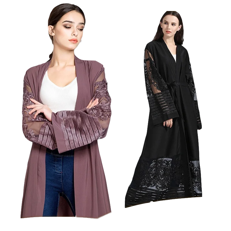 

fashion Cardigan Women's Embroidered Mesh Robe Dress Muslim abaya, 2 colors