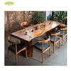 Home furniture solid wood stained pine slab table live edge slab table stained