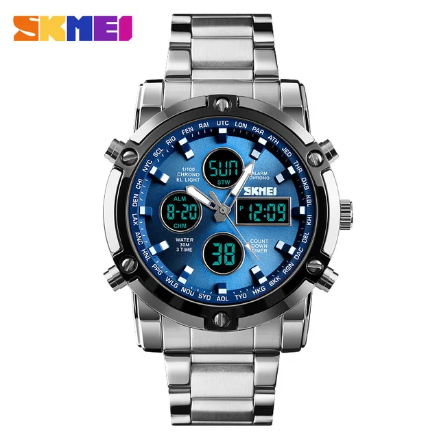 

Relogio Masculino SKMEI 1389 Analog Digital Wrist Watch Men Stainless Steel Back Water Resistant, 4colors