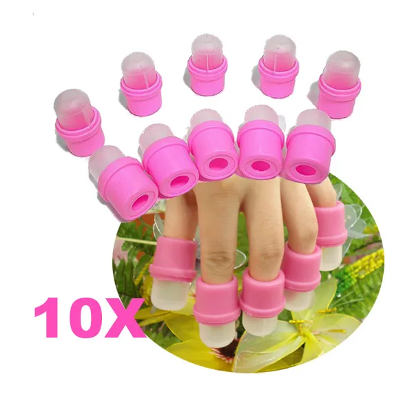 10Pcs Rubber Plastic Artificial Salon DIY Wearable Nail Art UV Soaker Remover Polish Cap Tool Tips