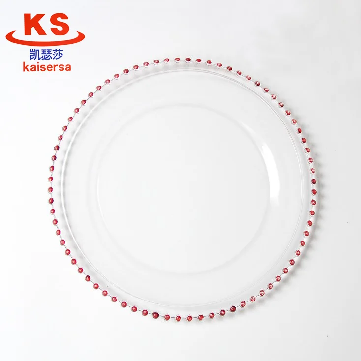 Silver /gold bead clear plastic charger plate for wedding dinner