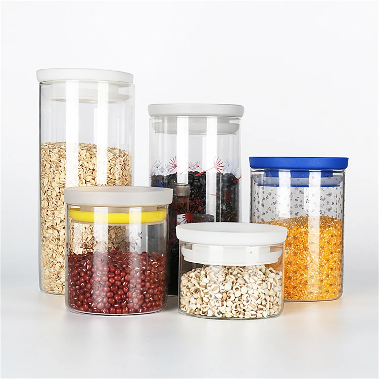Kitchen Food Canister Sets Kitchen Glass Storage Jar With Plastic Lid