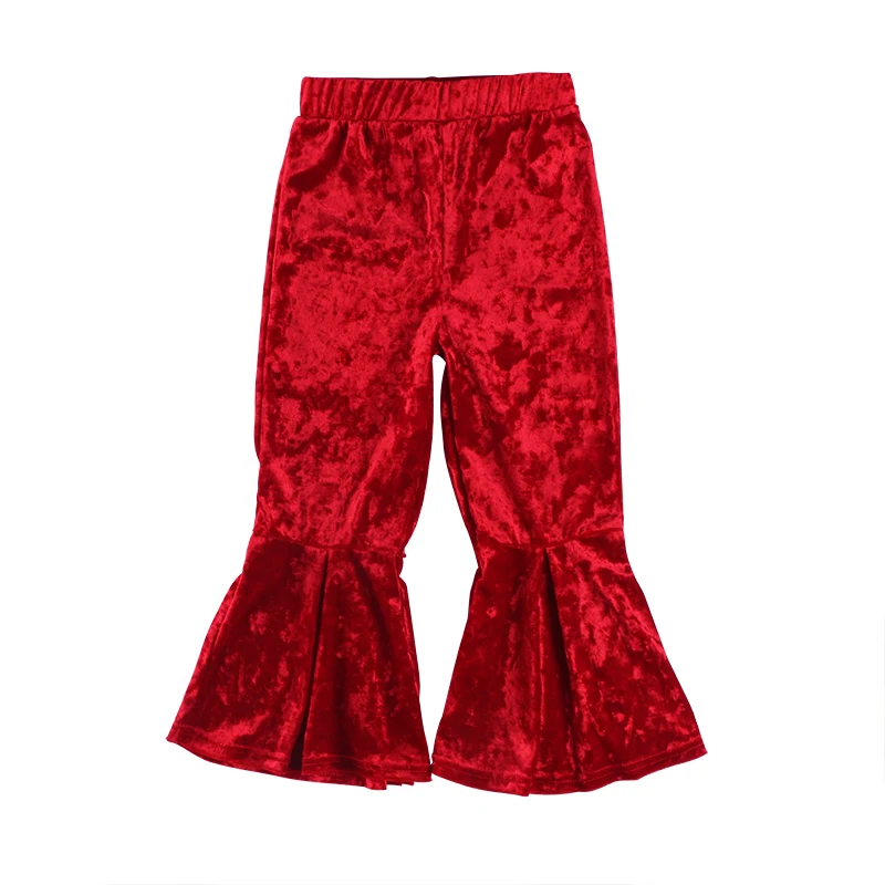 

Boutique high quality girl pure red velvet pants boutique children's clothing warm bell bottom baby pants, Picture