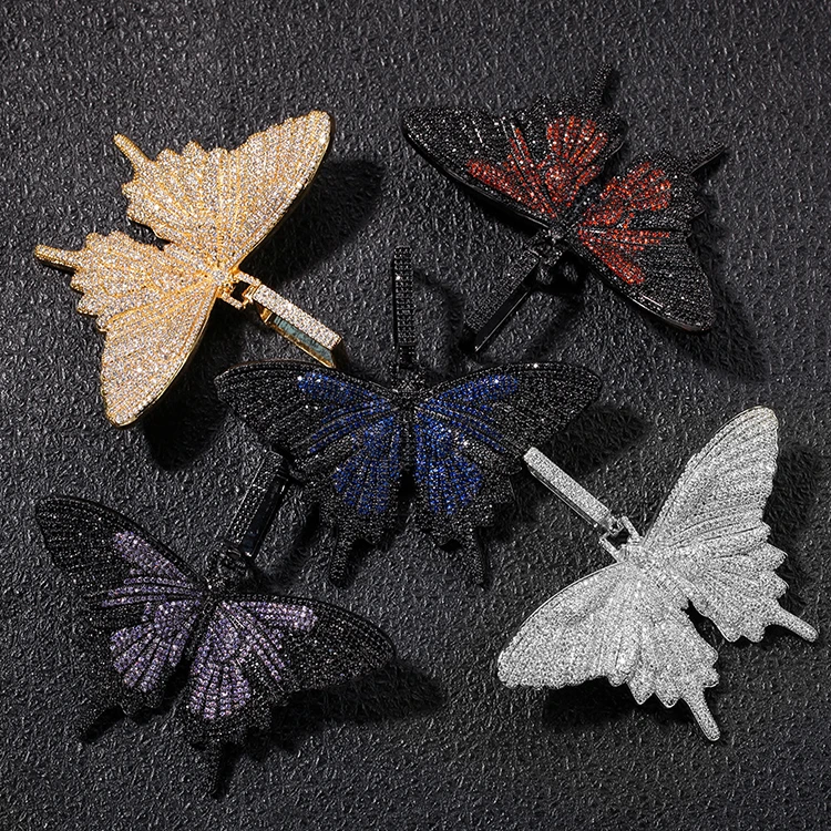 New hiphop iced out isabella beautiful zircon beads butterfly necklace pendant