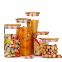 

borosilicate honey candy cookie food storage glass jar with airtight bamboo lid