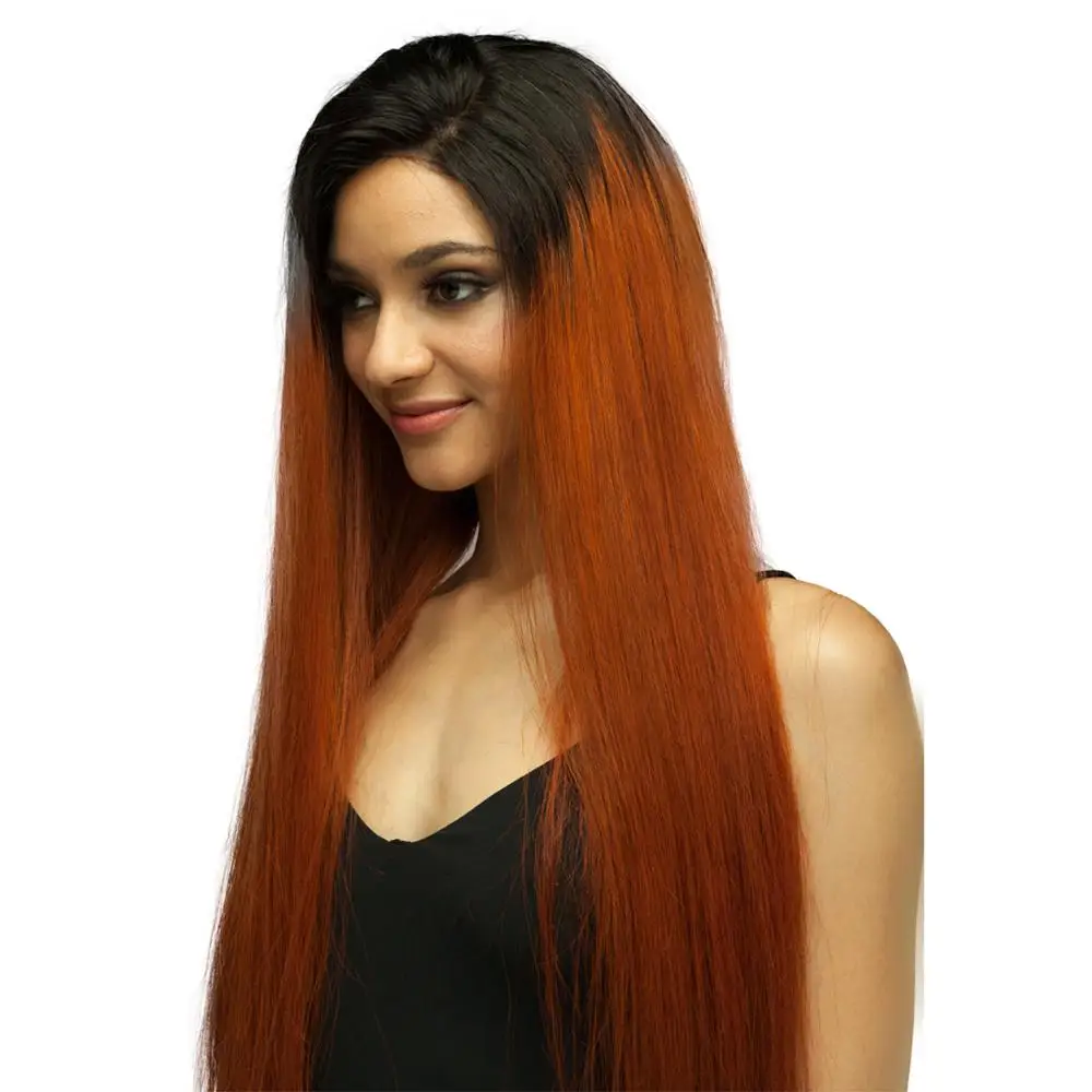 

Ombre 1B/350 Orange Hair Bundles With Closure Colored Human Hair Extensions Non Remy Hair Weave 3 Bundles With Closure, Natural black