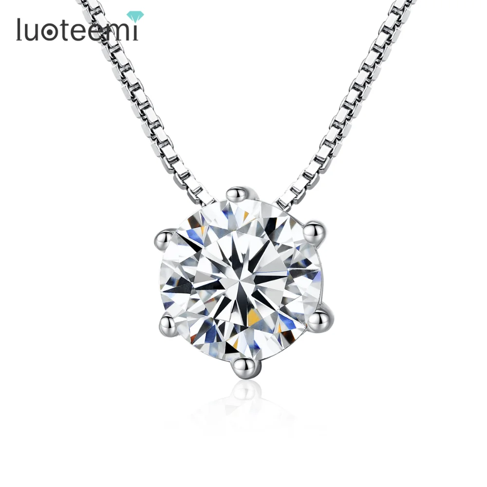

LUOTEEMI Wholesale Women Luxury Elegant Dinner Party Jewelry 0.75ct AAA Cubic Zirconia Genuine Real 925 Sterling Silver Necklace, N/a