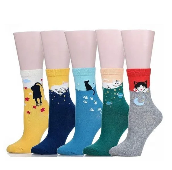 

Wish Aliexpress top selling Cute Cat Design Women's Casual Comfortable Cotton Crew Socks, 4 color