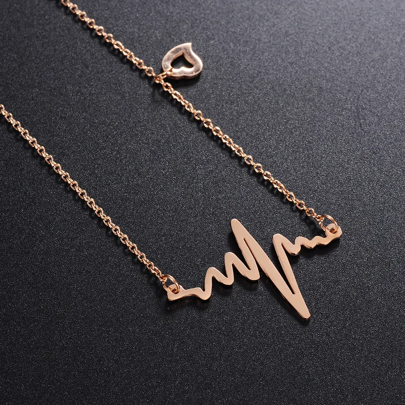 

Hot Heart Beat Stainless Steel Necklace Rose Gold Plated Heartbeat Pendant Necklace Gift Love Gold Heartbeat Necklace