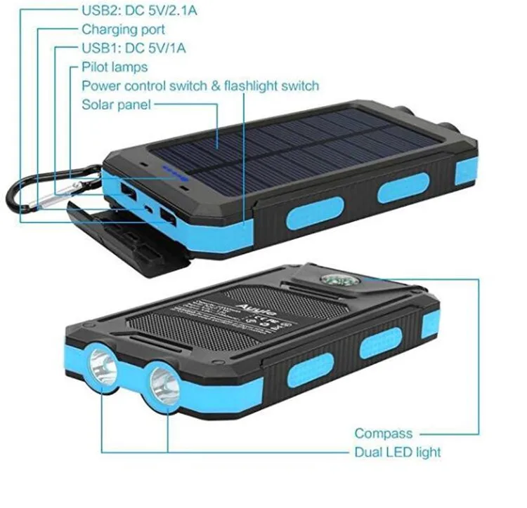 Rohs Mini 10000mah Portable Charger Waterproof Solar Power Bank Buy