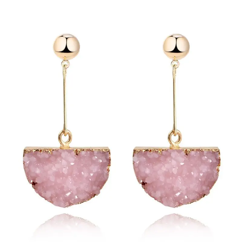 

Free shipping unique half round design long dangle earrings