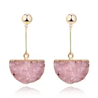

Free shipping unique half round design long dangle earrings
