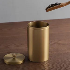 Image of Custom Round Brass Metal Decorative Gold storage box jars with lid Tea Canister