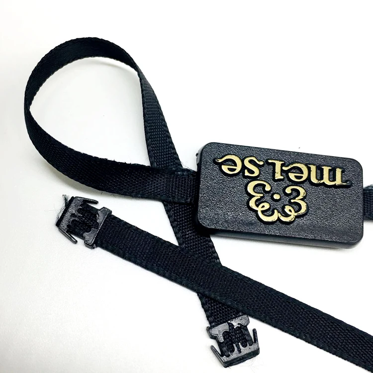 

Custom Foil Printed Brand Logo Satin String Tags Plastic Hang Tag Seal String for Clothing, Customized color