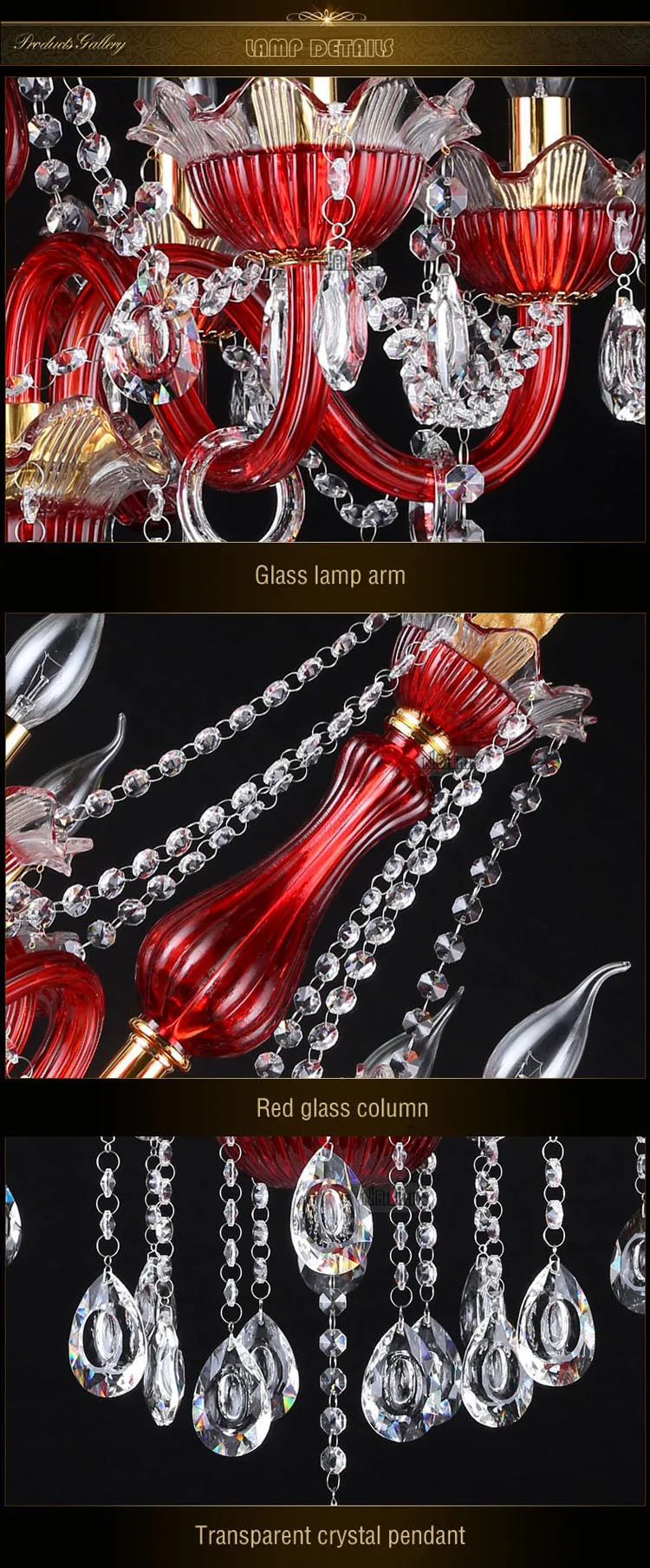 Wholesale red glass candle crystal Lamp Chandelier for Creative Hotel Romantic Cafe Lighting bedroom Internet Bar