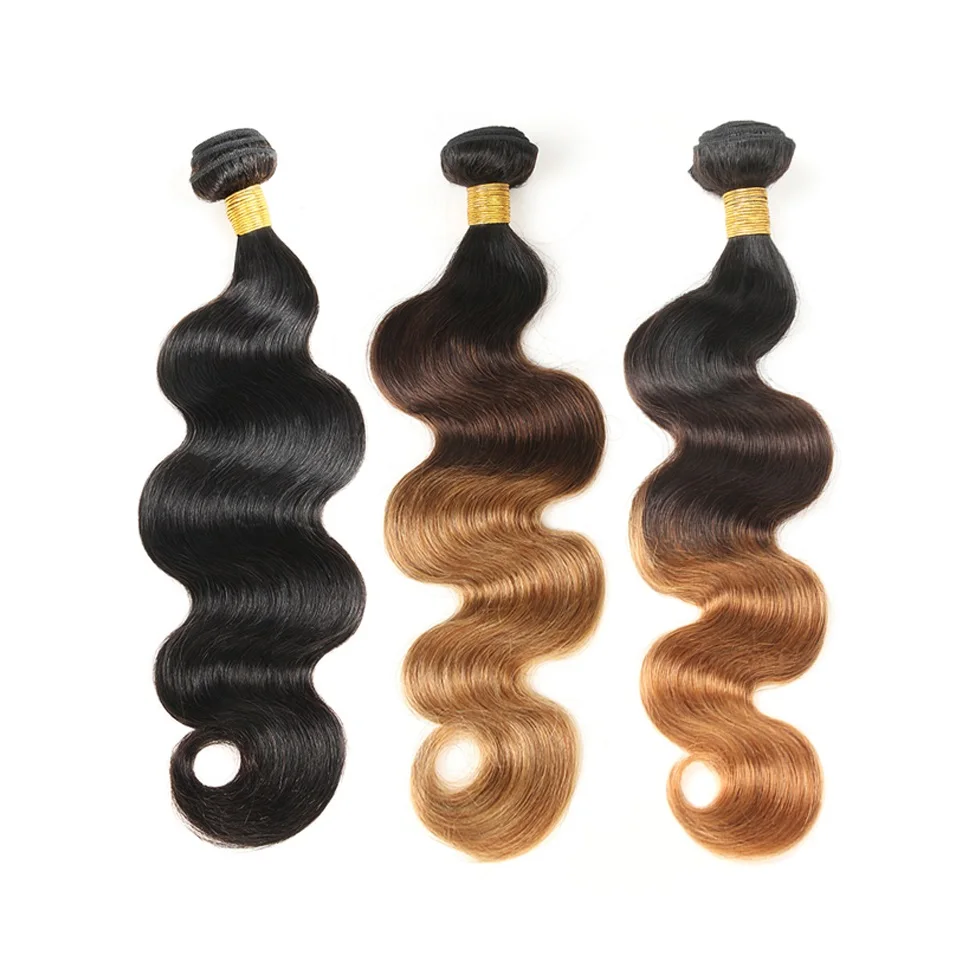 

2019 Best Selling Ombre 3 Tones 1b 4 24 30 Color Body Wave Brazilian Human Hair Weave Bundles With Closure, Online Sale Hair