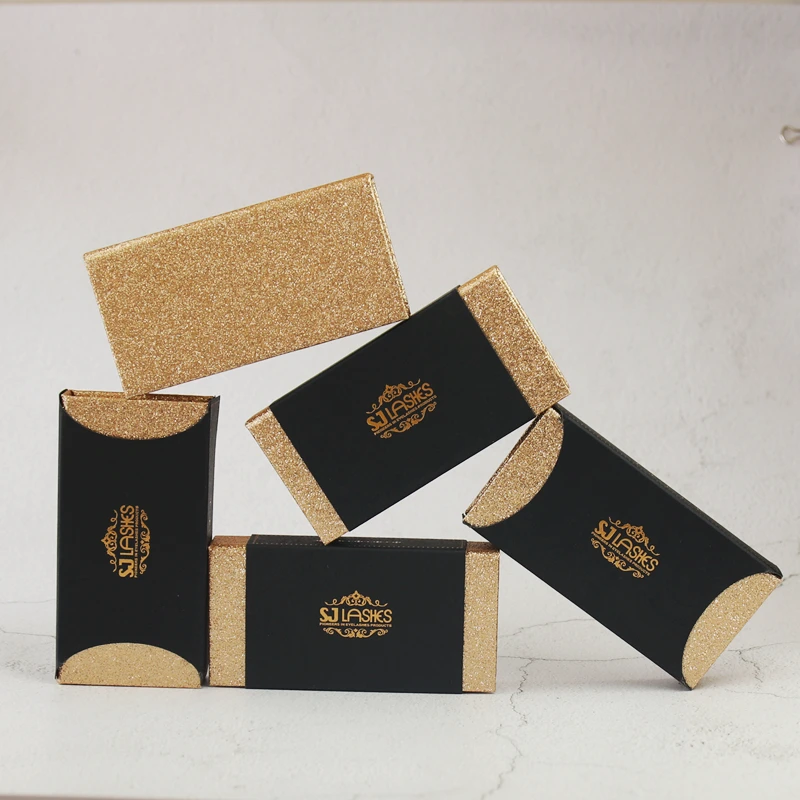 

Luxury Eyelash Box Material and Custom Eyelash Mink Custom Packaging Glitter Gold Paper Eyelash Box, Natural black