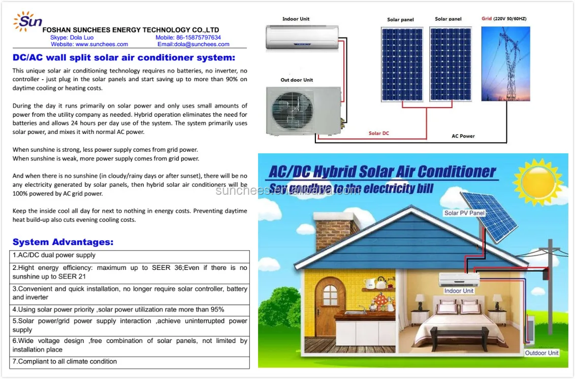 solar air conditioner price split solar DC48V 9000 BTU air condition