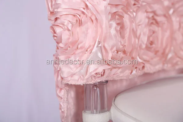 Fancy satin fabric 100 % polyester wedding rosette chair cover Rose chair cover