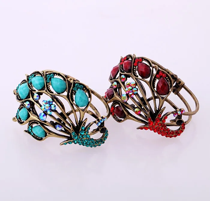 

sl0029 Vintage Flamboyant Peacock Bird Diamond-encrusted Gemstone Metal Bracelet