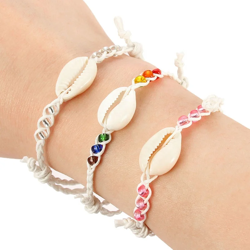 

Natural Color Cowrie Shell Charm Bracelet for Women Bead Strand Bracelet Delicate Rope Chain Bracelets Bohemia Beach Jewelry