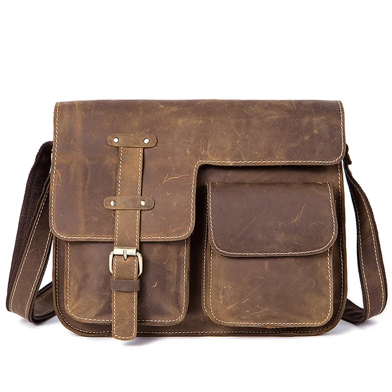 

Crazy Horse Genuine Leather Vintage Crossbody Bags for Men Messenger Bag Men's Shoulder Bag, Black,coffee