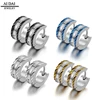Mens Cool earring Carve pattern Stainless Steel Two Tone Huggie Hoop Earring