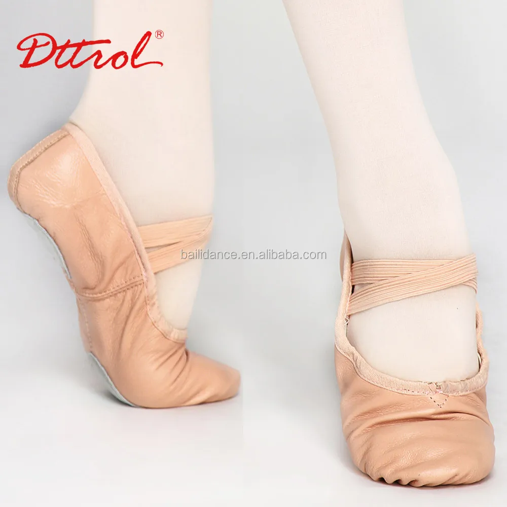 

D004703 Dttrol cheap wholesale split sole leather dance ballet shoes manufacturer, Pink