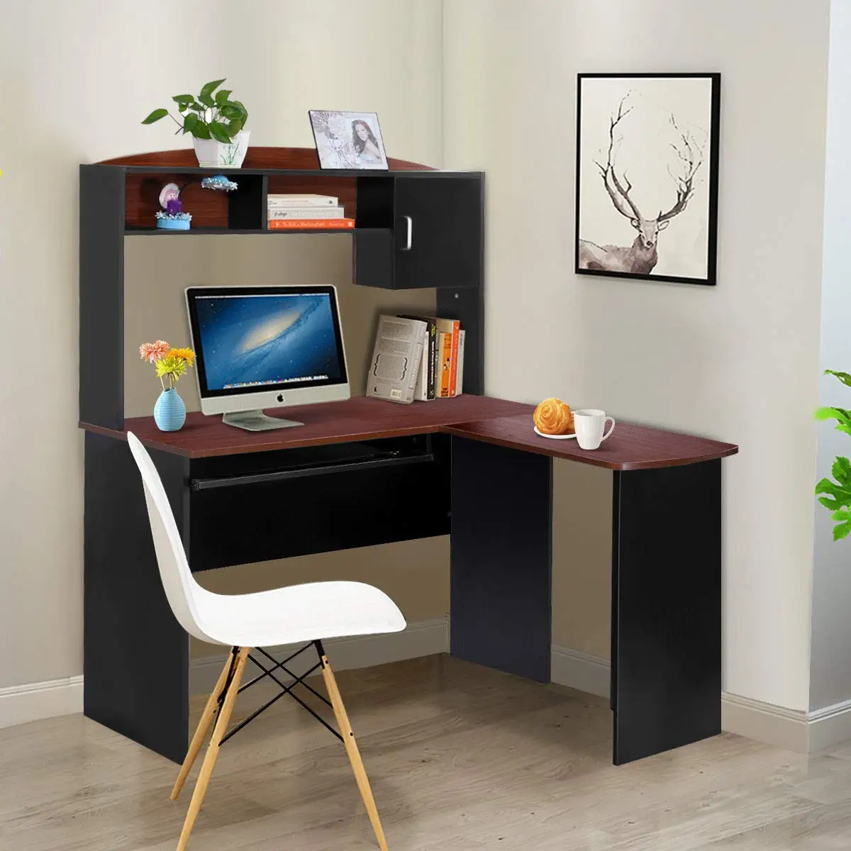 Buy L Shaped Computer Desk with Keyboard Tray Storage
