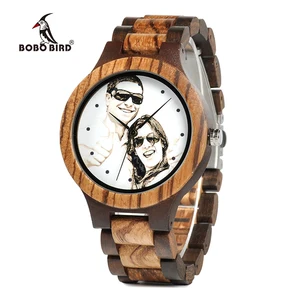 China manufacturer BOBO BIRD trendy natrual ebony mens gender quartz wooden wristwatch with UV printing