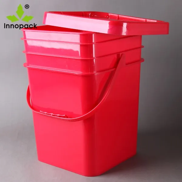 5 Gallon 20l Square Red Pail Food Grade Pp Large Plastic Buckets With Easy Tear Lid Buy