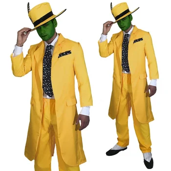 90s Fancy Dress Mens Yellow Gangster Suit The Mask Jim Costume Sa2962 ...