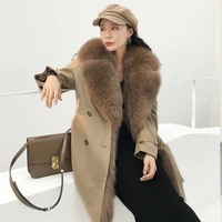 

made in china fox fur lining removable women long parka with fox fur hooded