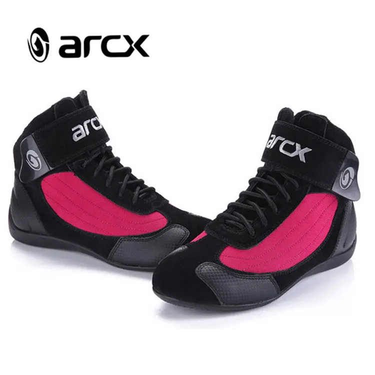 

ARCX Cow Suede Leather Waterproof Anti-skid Fashion Moto Racing Boots Motorbike Touring Riding Shoes, Red