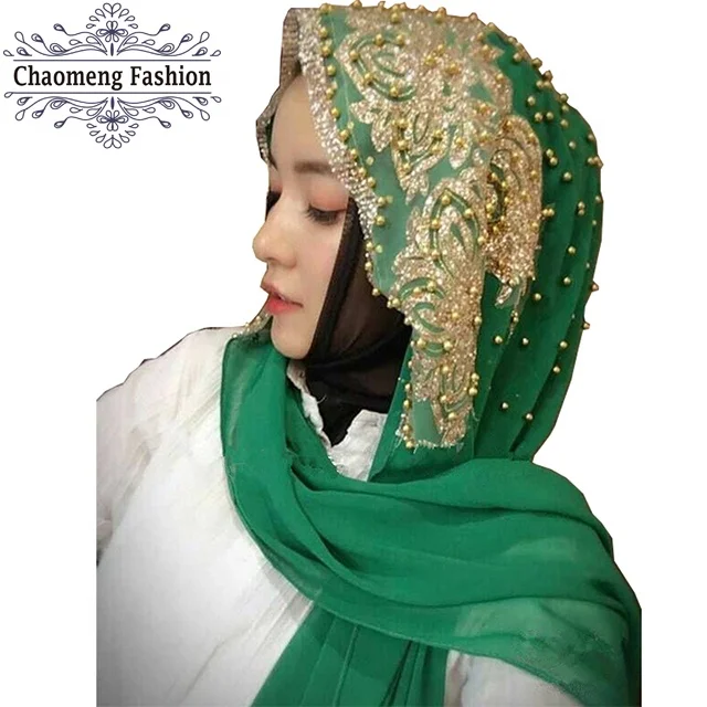 

XFDZ-01# Top class ladies scarves indian gold bead chiffon scarf embroidery muslim luxury women hijab, Black/blue/green/red/yellow/grey/orange/light green