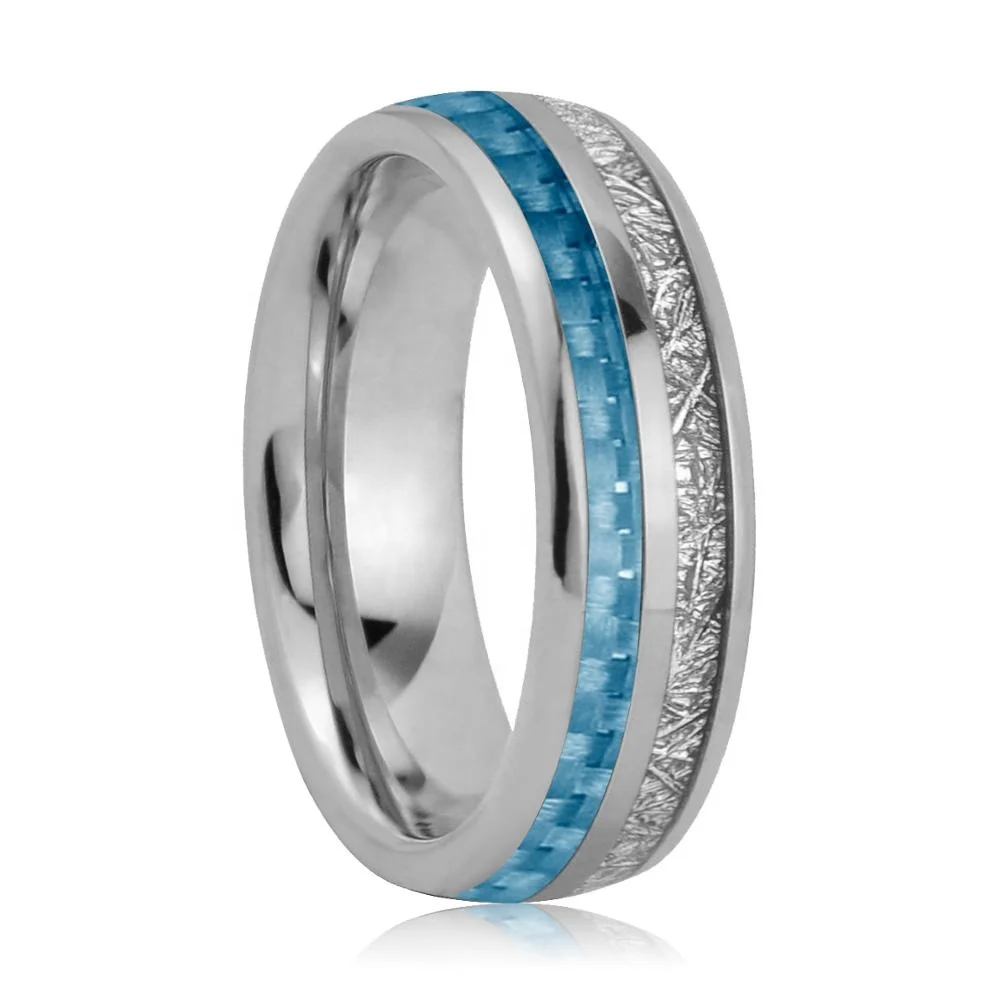 Blue Carbon Fiber And Meteorite Inlay Tungsten Engagement Ring - Buy ...
