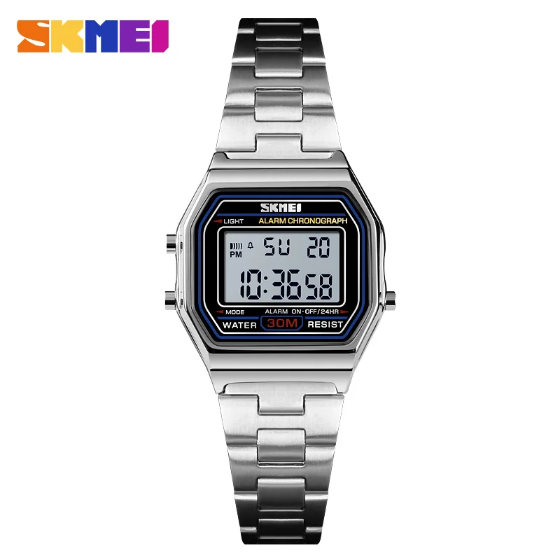 

SKMEI 1415 Lady Stainless Steel Week Date Luminous Alarm Digital Movement Watch, As picture