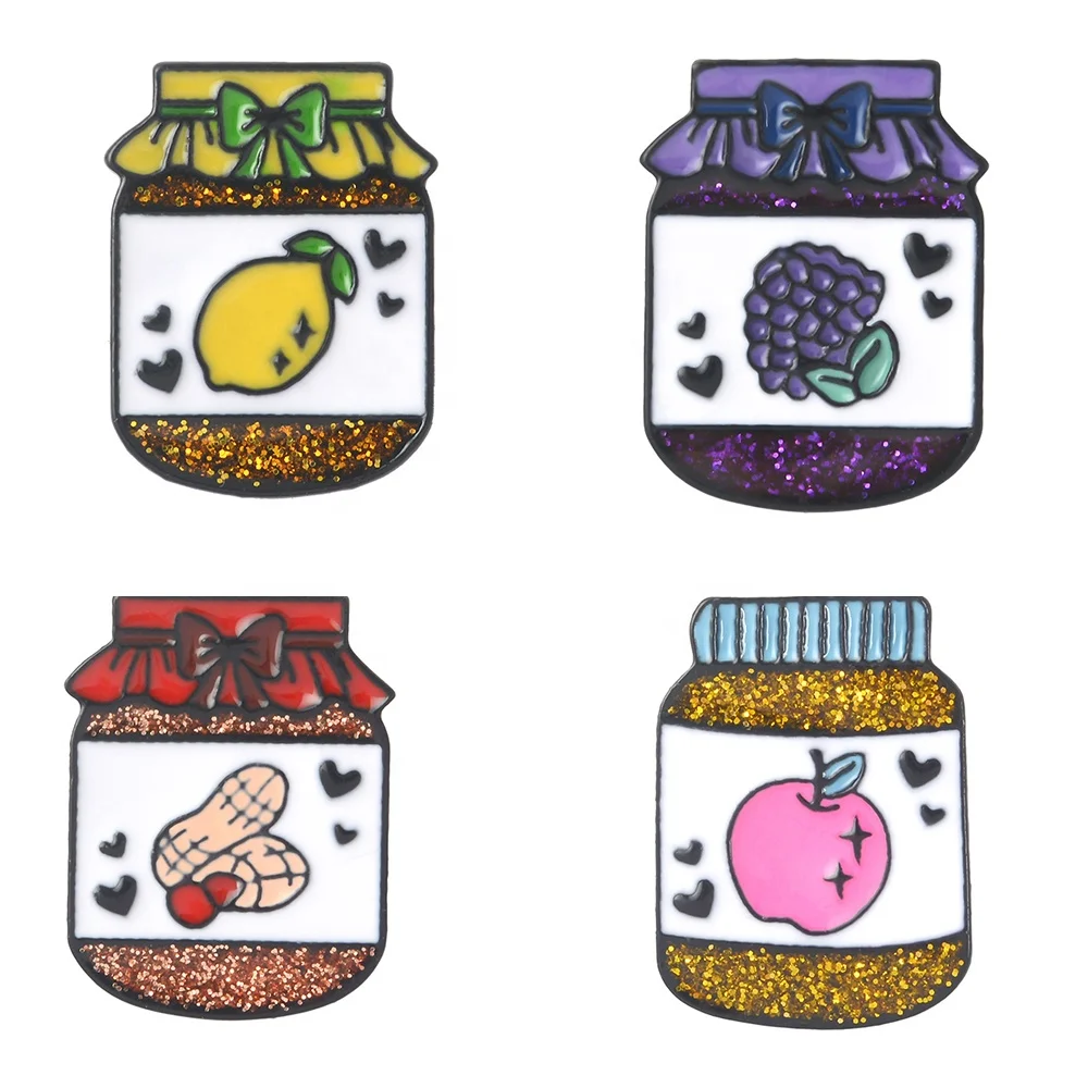 

New blingbling fruit canned pin blueberry / lemon / apple / peanut shiny fruit canned brooch for gift, Picture