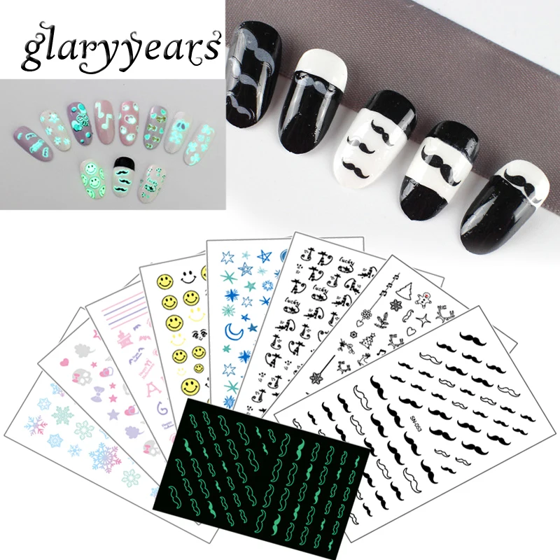 

SN Luminous 2D Nail Stickers Blooming Flower Nail Art Stickers Decals, Colored / pure