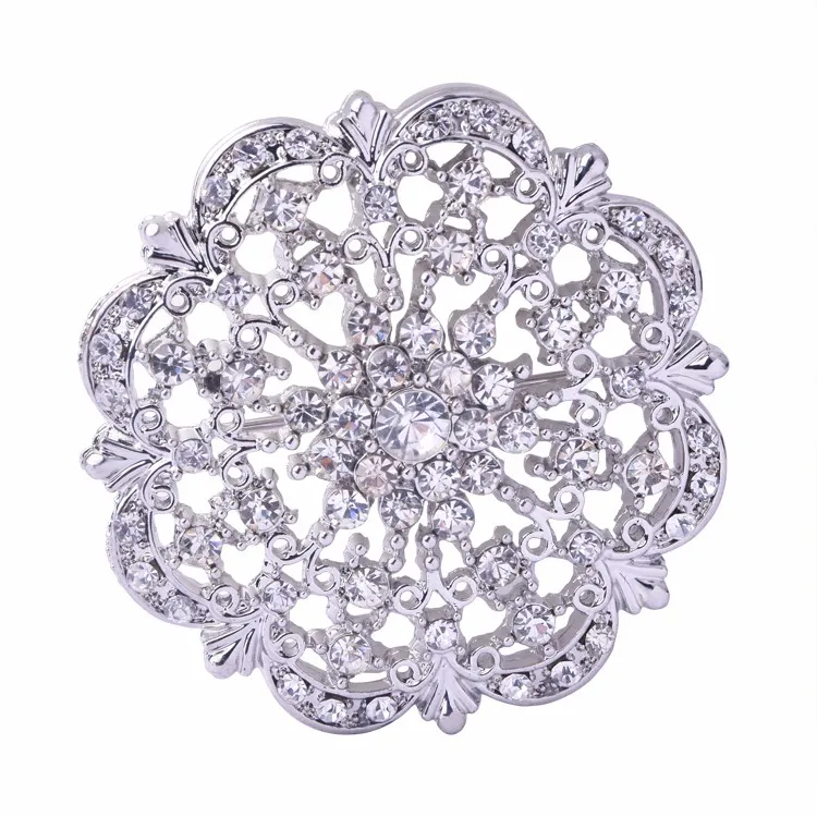 

Vintage Wedding Bouquet Handmade Diamante Flower Design Silver Rhinestone Pearl Crystal Brooch