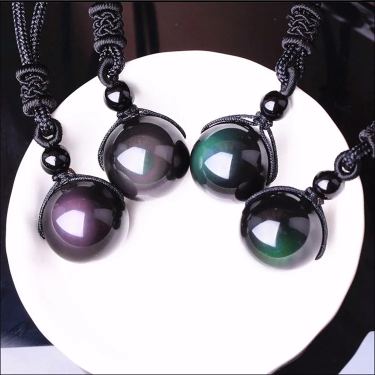 

Fashion necklaces & Pendants Natural Stone For Women and Men Black Obsidian Rainbow Eye Beads Ball Transfer Lucky Love