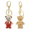 custom made golden plated metal alloy colorful crystal doll bears keychain for souvenir