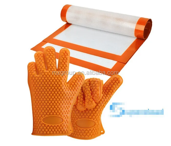Premium Kitchen Tool Set 2 IN 1-Heat Resistant Silicone Gloves and Silicone Non-stick Baking Mat for Cooking Grilling Baking 1