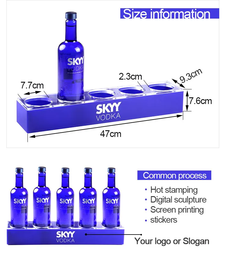 Bar Counter 5 Bottles Blue Acrylic Wine Display Rack/ Wine Bottle Holder