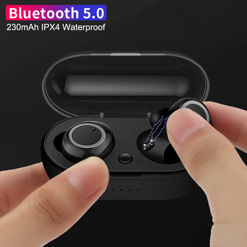 

New SQW1 Portable Bluetooth 5.0 Earphones Wireless Waterproof Mini HiFi Headset Gaming Headset Phone For Samsung Xiaomi Airpods, White.black