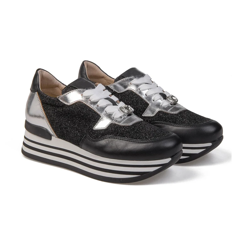 Wholesale OEM Custom Logo Fashion Lace Up Genuine Leather Women Sport Footwear Flat Flatform Ladies Shoes