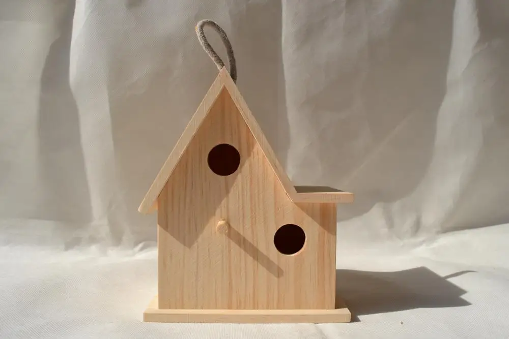 Flat Roof Square Wood Surface Birdhouse For Crafting - Buy 