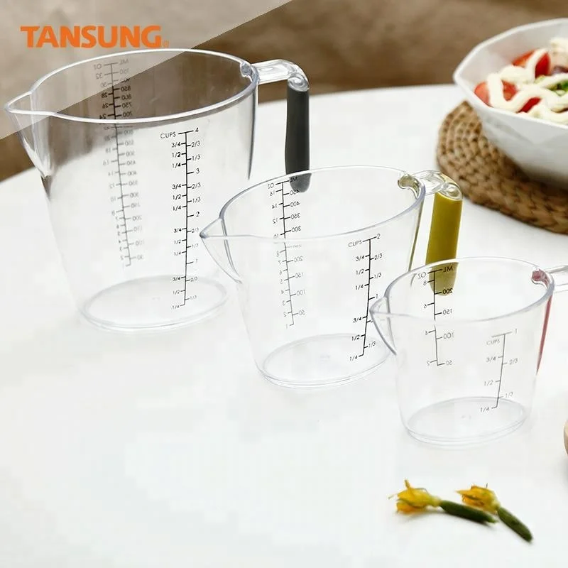 

3 Pcs Food Grade Graduated Cup Set TPR Handle Ml and Oz Measurement with Plastic Measuring Cup BPA Free, Clear